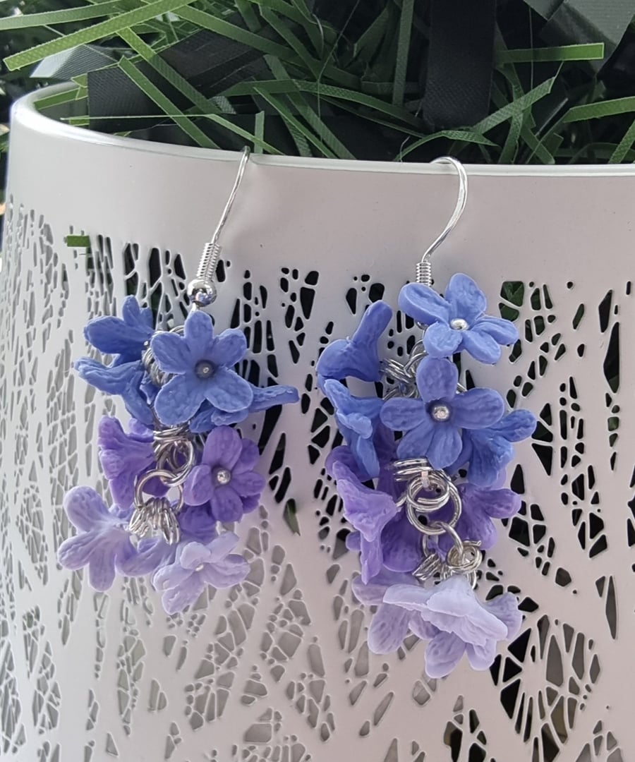 Lavender blossom earrings handmade polymer clay jewellery