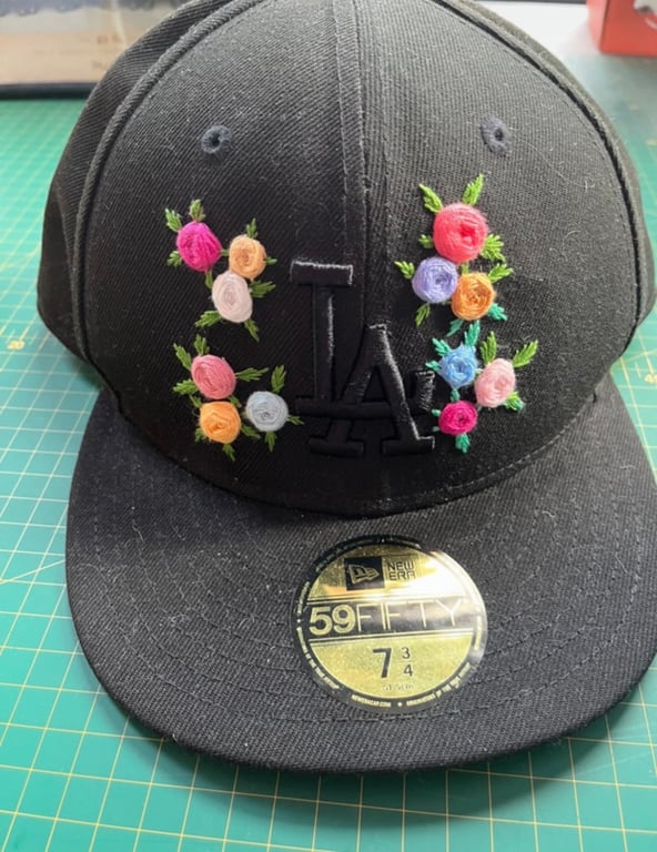 Hand-Embroidered Black LA Baseball Cap