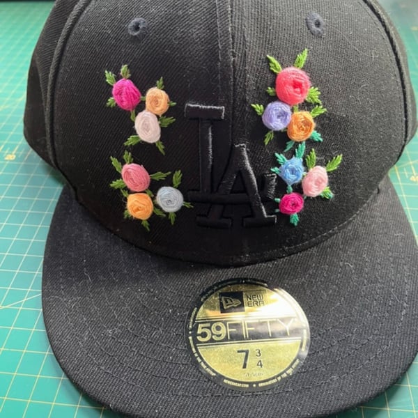 Hand-Embroidered Black LA Baseball Cap