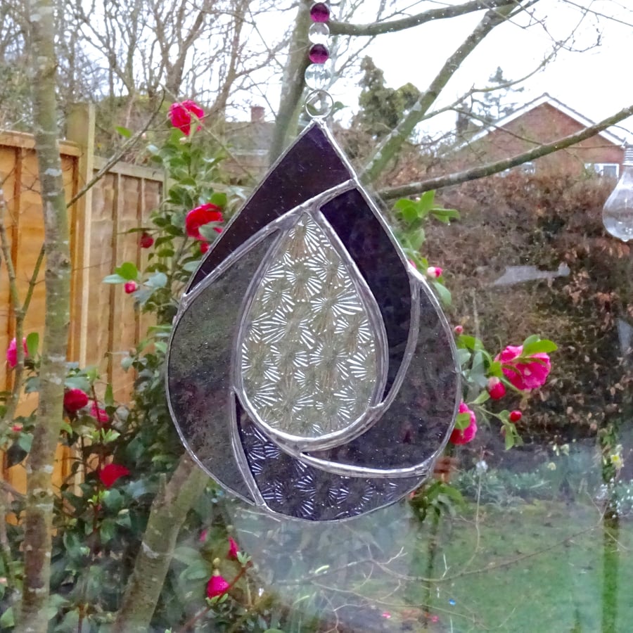 Stained Glass Raindrop Suncatcher - Handmade Hanging Decoration - Purple