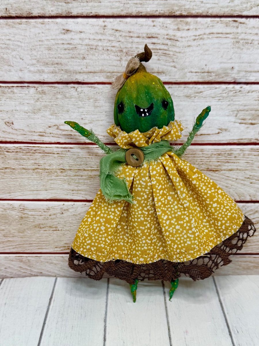 Green Pumpkin Spun Cotton Doll