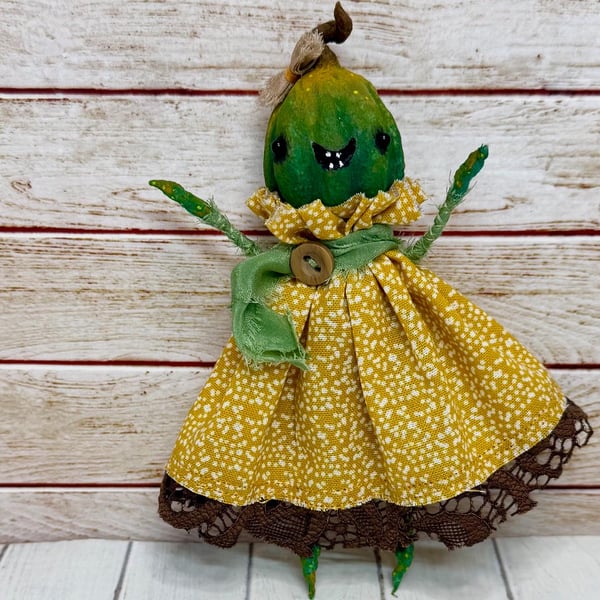 Green Pumpkin Spun Cotton Doll