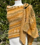 Halo Effect Merino Wool Hand Knitted Textured and Lace Golden Yellow Shawl Wrap - Image 2