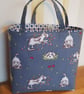 Fabric reusable gift bag: doggies on blue - Image 1