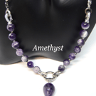 Amethyst Gemstone Transforming Drop Pendant Necklace to Bracelet to Choker