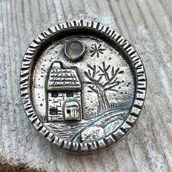 Moonstone Cottage Silver Brooch