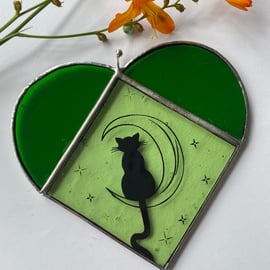 Stained Glass Cat Heart Suncatcher Decoration 