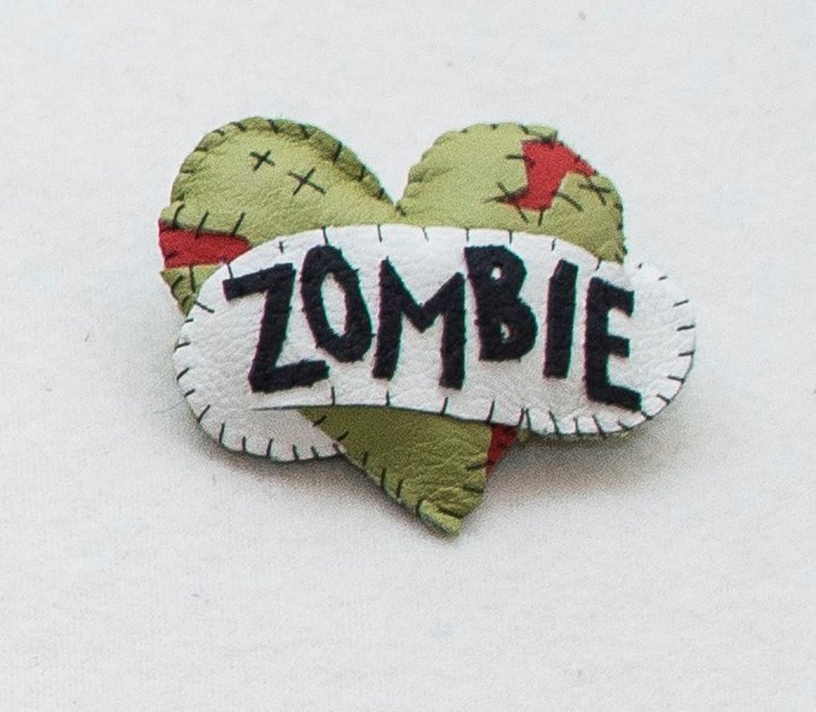 Zombie Love 2 - Alternative Valentine -  Leather Tattoo Heart Brooch