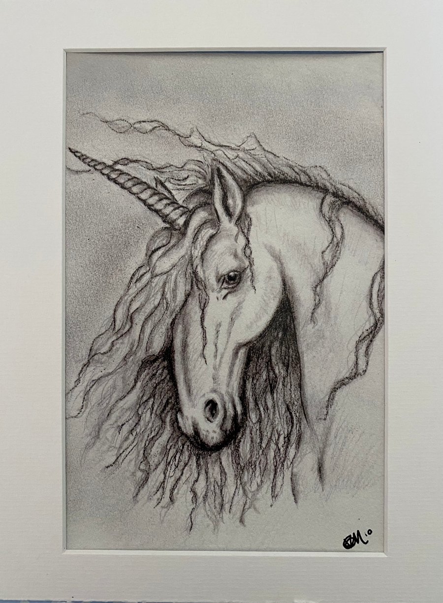 Mounted print, fantasy art- “Unicorn.”