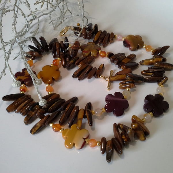 Statement Mookite, Tiger's Eye, Carnelian Gold Vermeil Necklace  ONE OFF