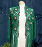 Crochet triangular shawl in sparkly gold, dark green and emerald - design LF433 - Image 4