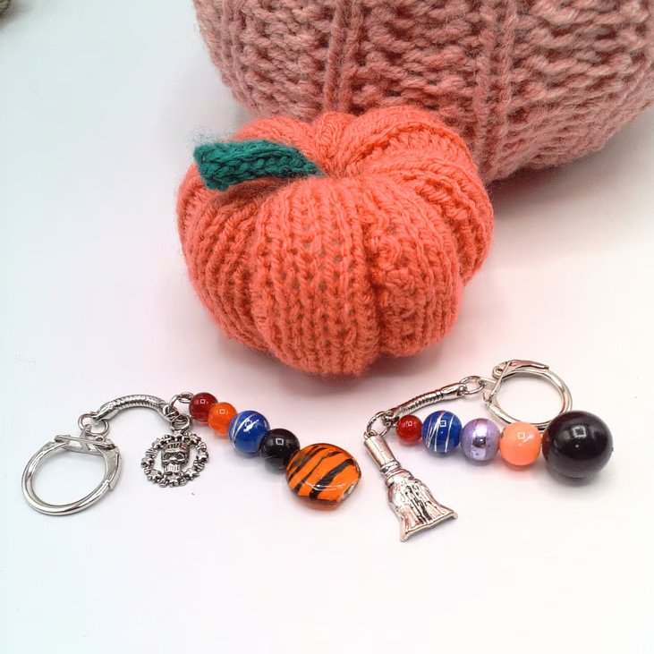 Halloween Key Rings with Multi Coloured Glass Beads and Charms, Halloween