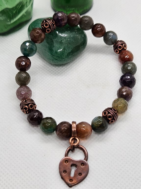 Agate and copper bracelet with heart charm