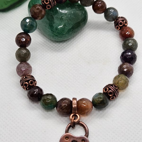 Agate and copper bracelet with heart charm