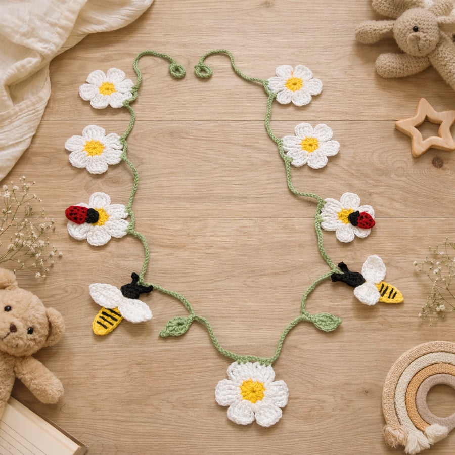 Handmade Crochet Daisy Bee Ladybugs Garland 