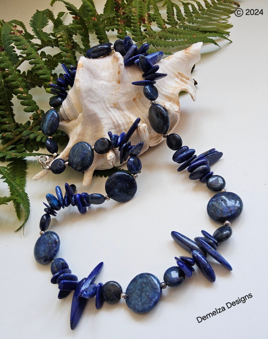 Lapis lazuli  Sterling Silver Necklace 