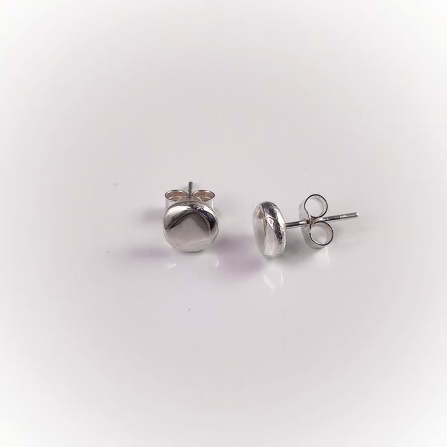 Forged silver pebble stud earrings