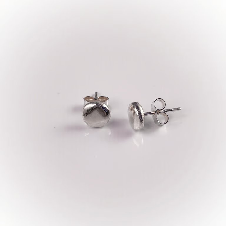 Forged silver pebble stud earrings