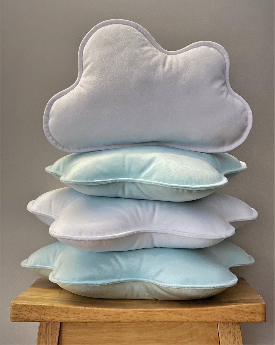 Small Velvet Cloud Cushion White or Baby Blue Nursery Pillow Wheater Style Decor