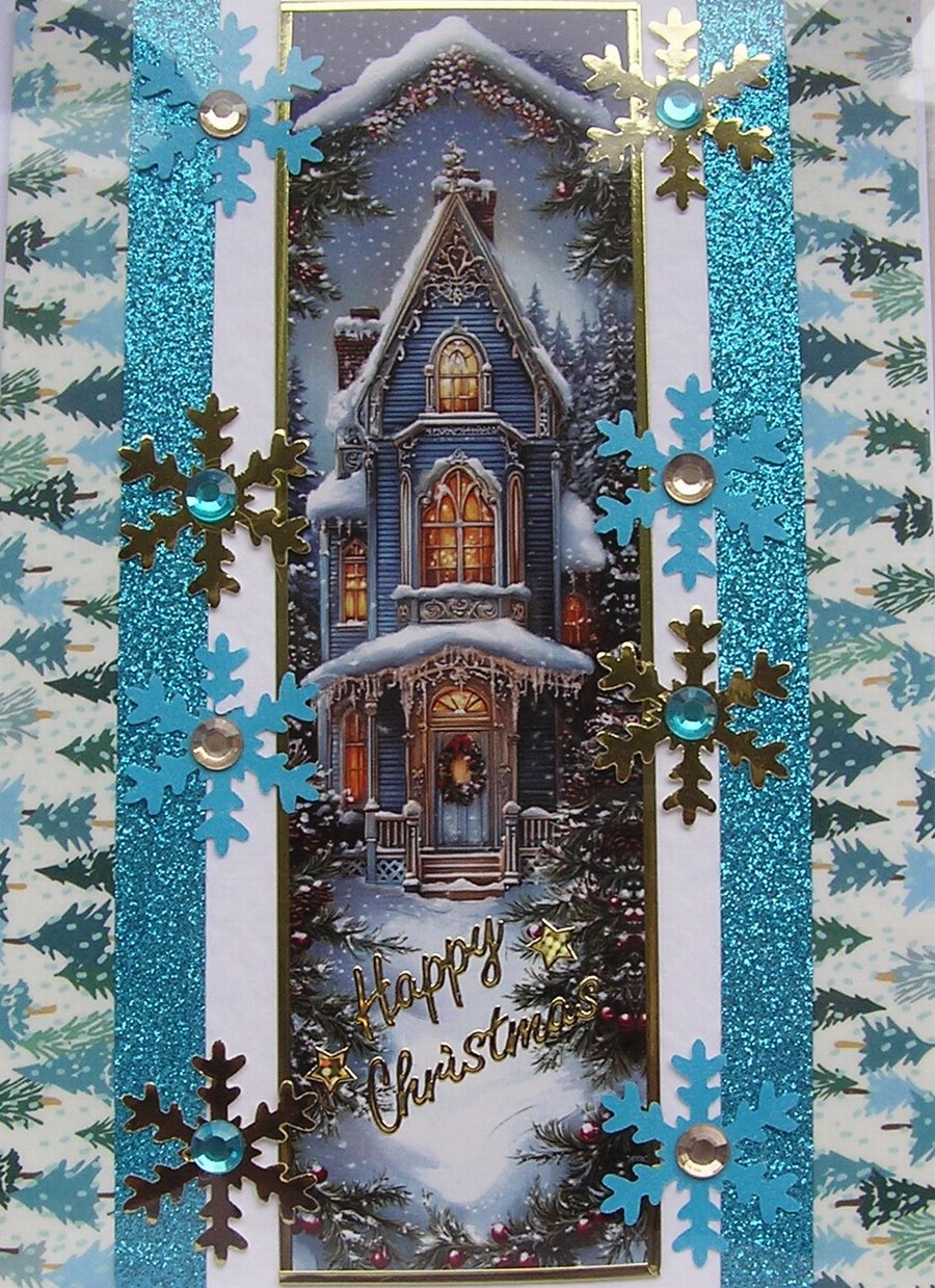 Hand Crafted Decoupage Chistmas Card - Happy Christmas (3403) Welcome Home