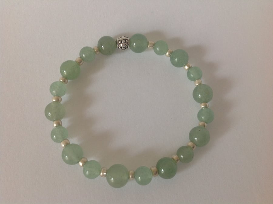 Green aventurine gemstone and silver beaded bracelet