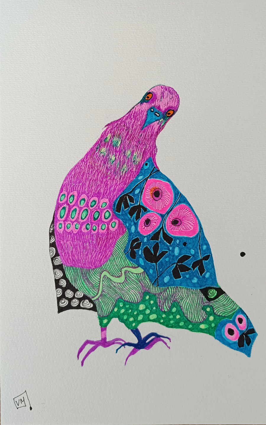 Abstract bird, ink on paper, original artwork