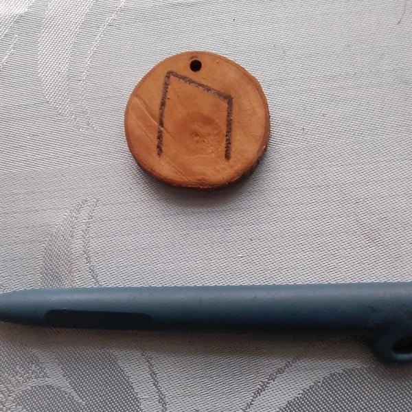 Hazel wood-burned 'strength' rune Pendant