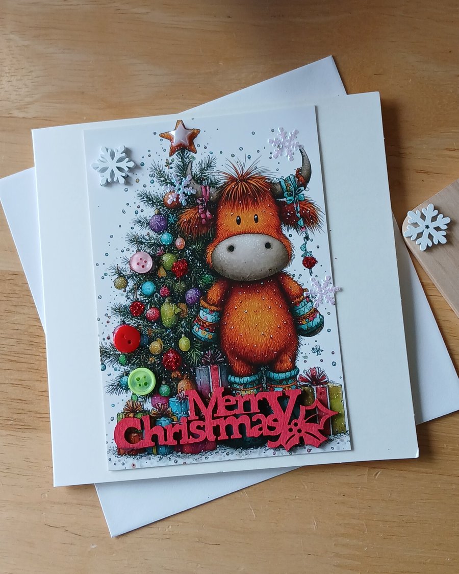 Highland Cow Christmas Card 