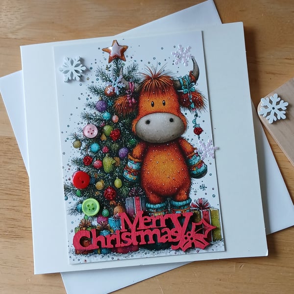Highland Cow Christmas Card 