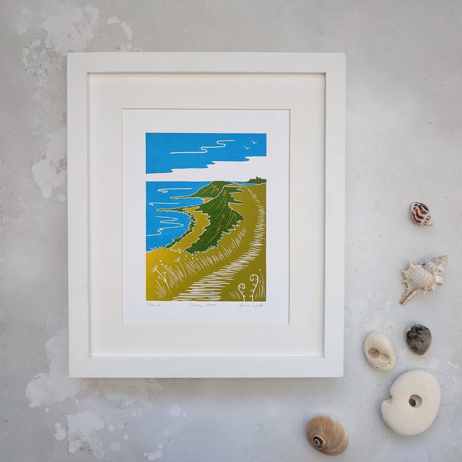 Scarborough Coastline Print, North Yorkshire Coast Linocut Print