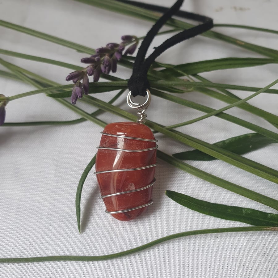 Confidence building carnelian wire wrapped pendant 