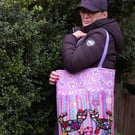 Handmade Felted Wool Bag with Cats Design