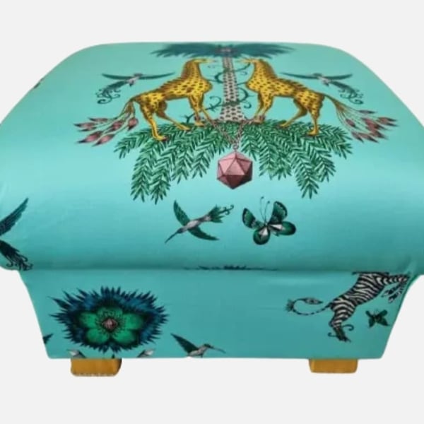 Storage Footstool Emma Shipley Creatura Turquoise Fabric Pouffe Green Animals 