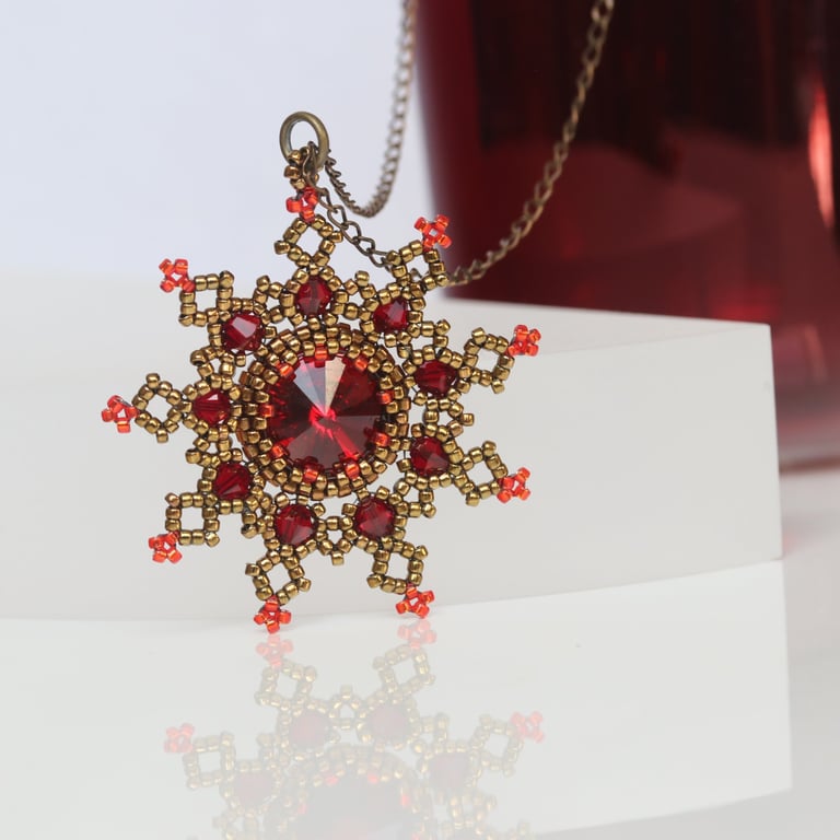 Bronze and Red Snowflake Pendant