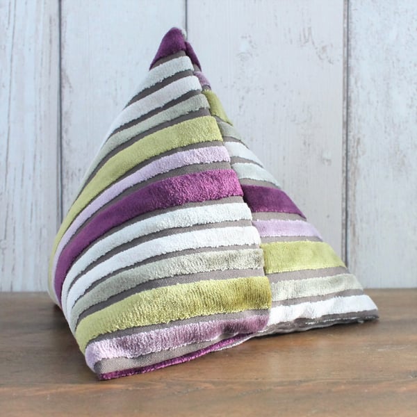 Lime Green, Grey and Purple Striped Velvet Triangular Pyramid Door Stop