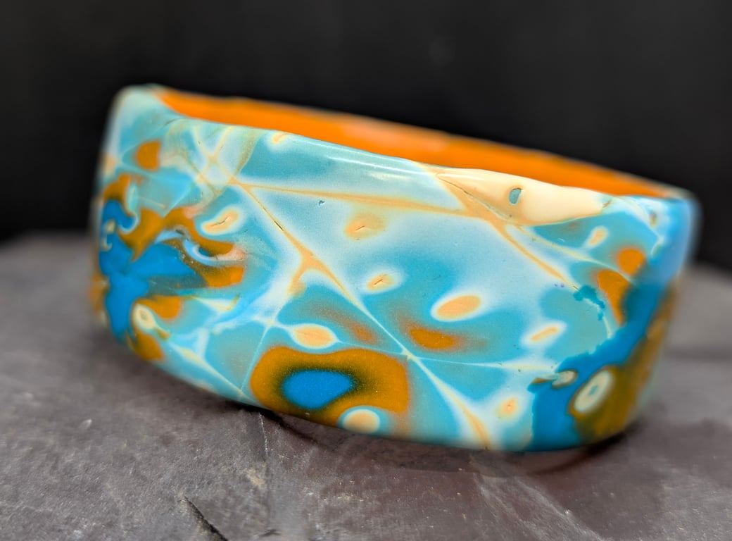 Colour fusion bangle- teal orange and white