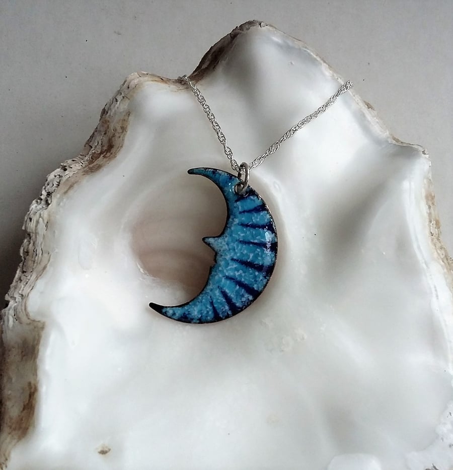 Enamelled striped blue moon pendant 189