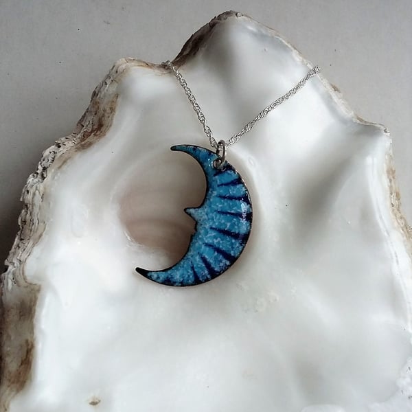Enamelled striped blue moon pendant 189