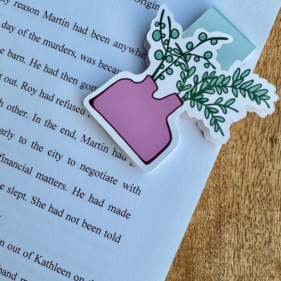 Magnetic Bookmarks Pink Flower Vase