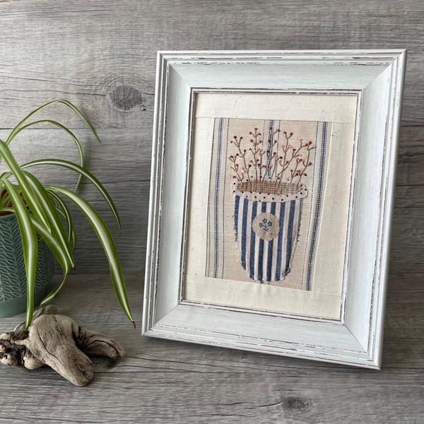 Hand Embroidered Framed Seedhead Textile Picture