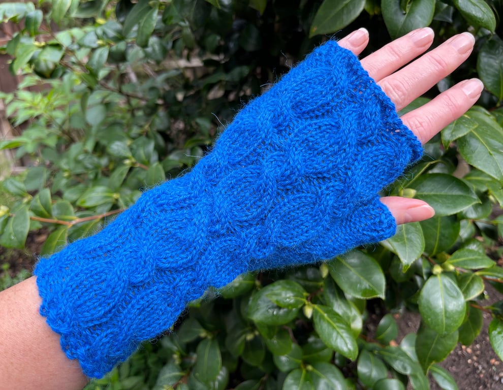 Fingerless Gloves Blue Alpaca