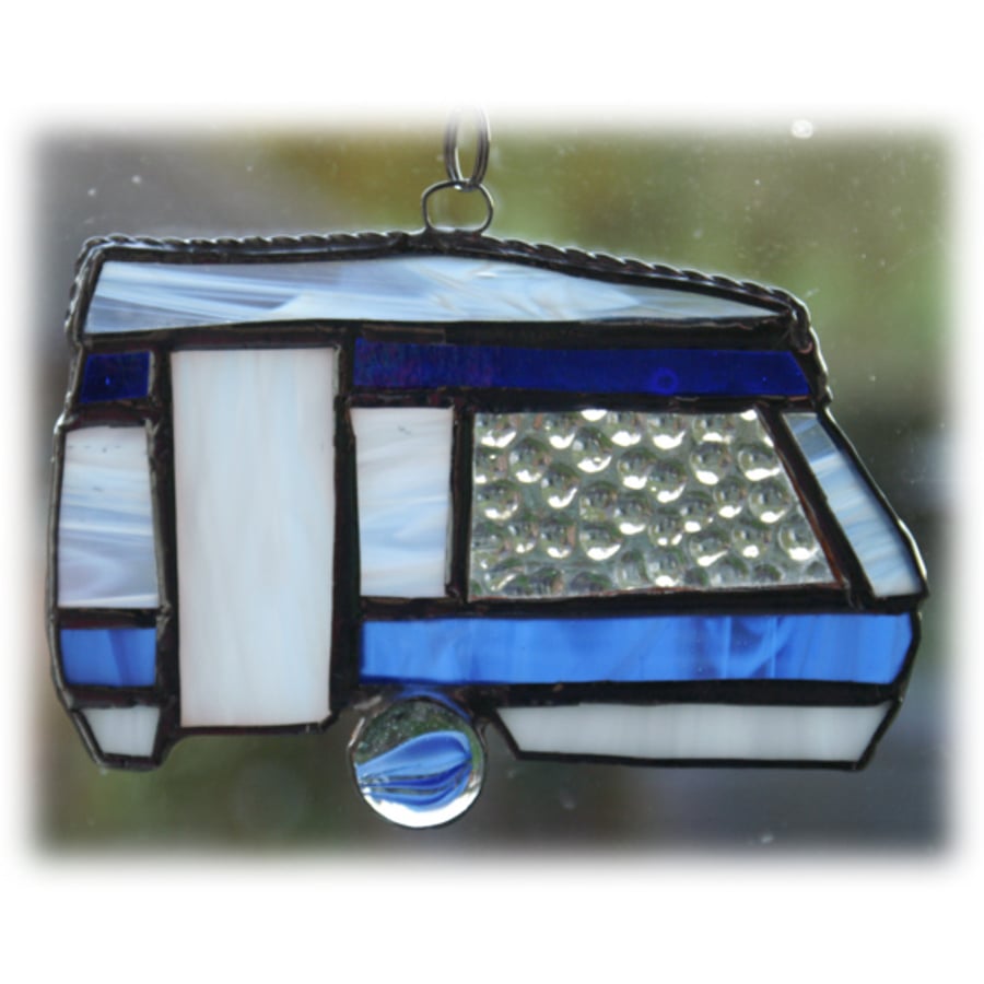 sold Caravan Suncatcher Stained Glass Classic Blue Camping  
