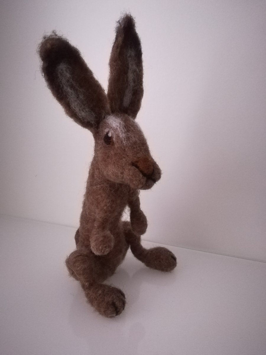 Harry Hare, needle felted wool sculpture , armature, 