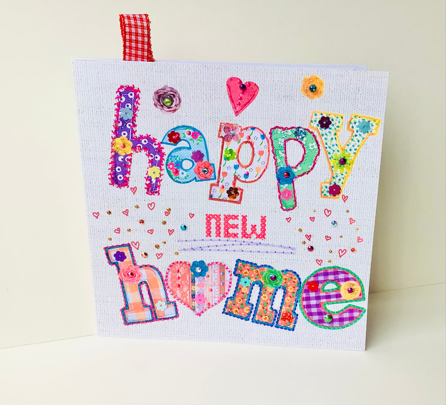 New Home Greeting Card,Printed Appliqué Design, Handfinished Can Be Personalised