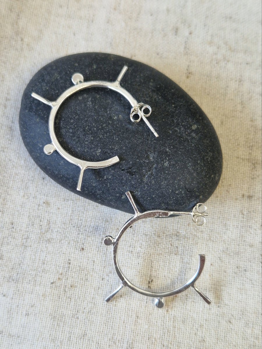Silver sun hoops Small perfectly imperfect hammered handmade earrings 