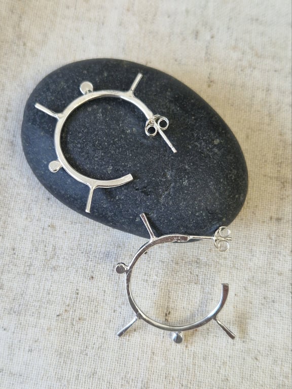 Silver sun hoops Small perfectly imperfect hammered handmade earrings 