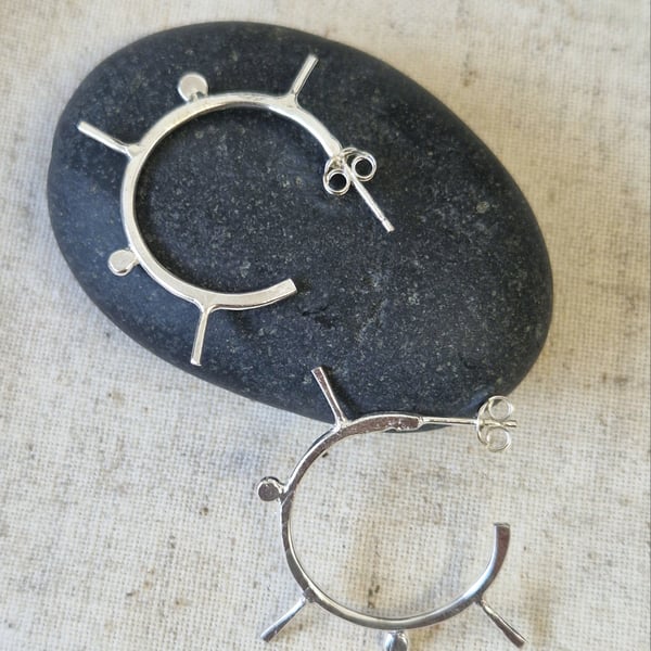 Silver sun hoops Small perfectly imperfect hammered handmade earrings 