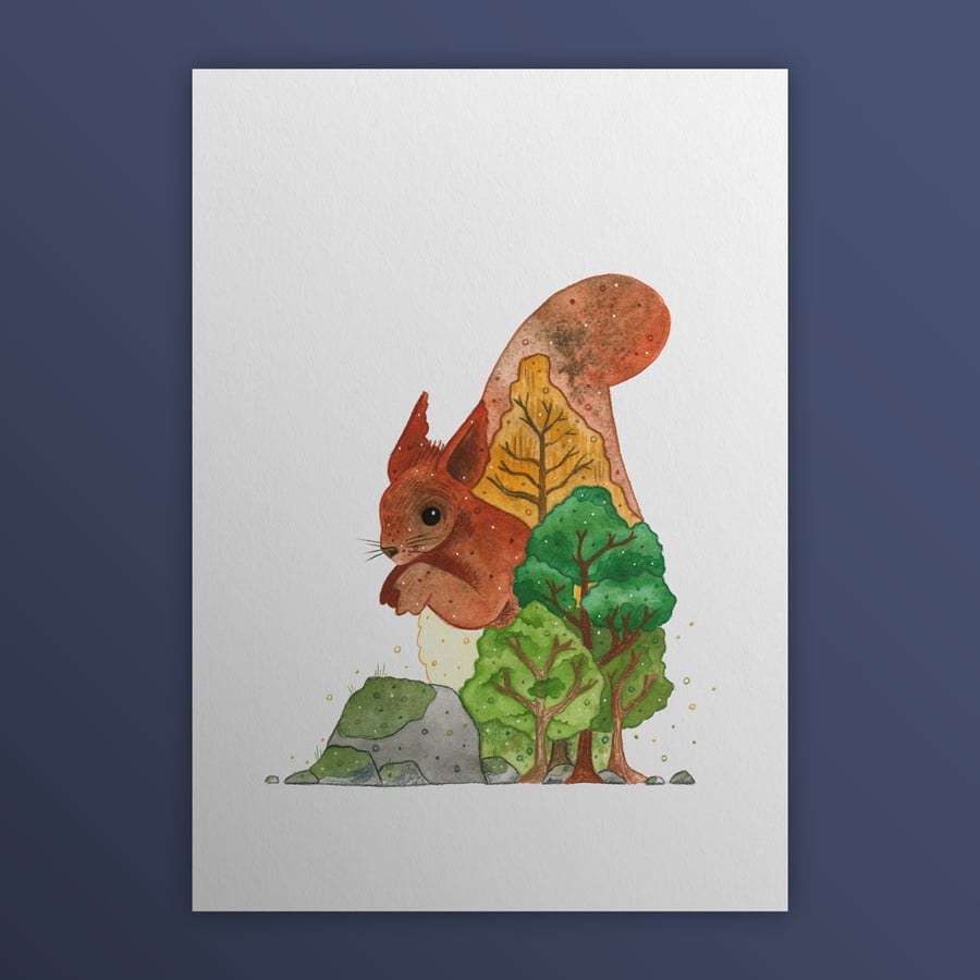 Red Squirrel aka The Shouty Treeclimber, Scotland's Big 5, A4 art print