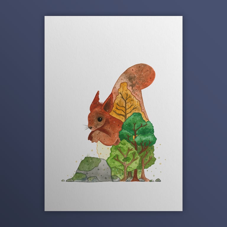 Red Squirrel aka The Shouty Treeclimber, Scotland's Big 5, A4 art print
