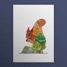 Red Squirrel aka The Shouty Treeclimber, Scotland's Big 5, A4 art print